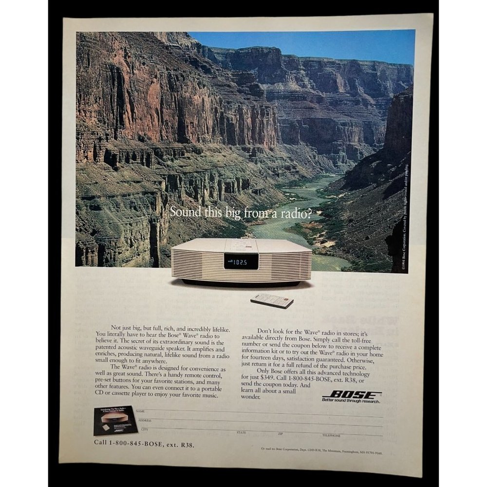 Bose Wave Radio Color Print Ad Vintage 1994 Canyon Landscape Bose Sound